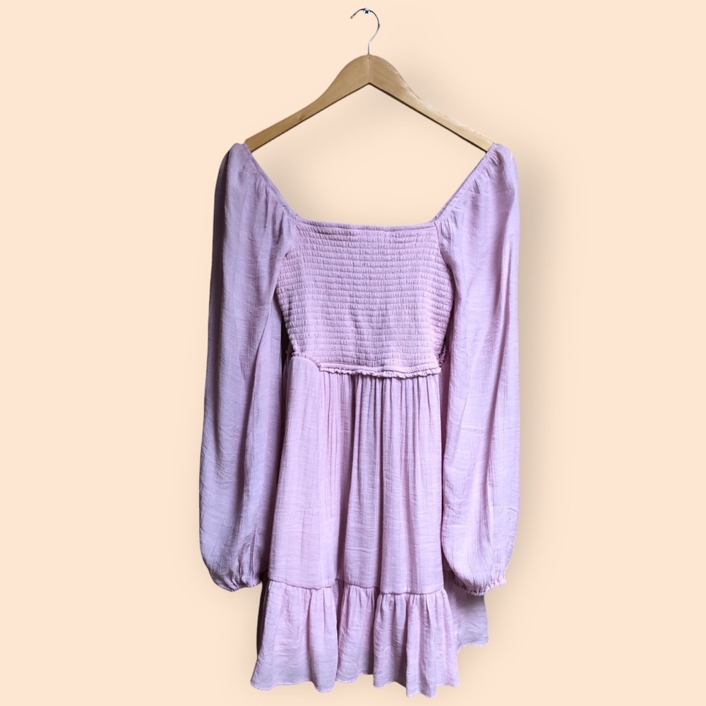 Streetwear Society Pink Lavender Gauzy Smocked Long Sleeved Mini Dress Women L